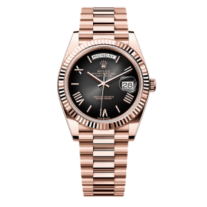 Clean Factory Rolex Day-Date 40mm 228235 President , Eisenkiesel Dial with Baguette Diamonds, Rose Gold Fluted Bezel, 18K RoseGold wrapped 904L Steel, Best Edition 3255 Movement