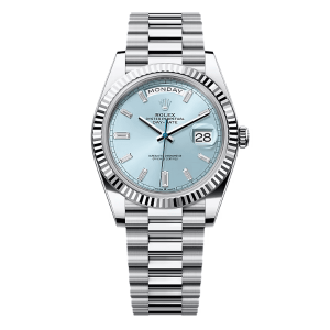 Clean Factory Rolex Day-Date 40mm 228239 President, Ice Blue Dial, Platinum Fluted Bezel, 18K White Gold wrapped 904L Steel, Best Edition 3255 Movement
