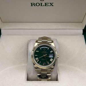 Clean Factory Rolex Day-Date 40mm 228238 President , Green Dial, Gold Fluted Bezel, 18K Gold wrapped 904L Steel, Best Edition 3255 Movement