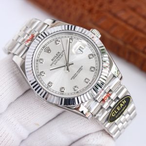 Clean Factory Rolex Datejust 126334 Silver Dial Fluted Bezel Jubilee Bracelet 904L Steel 3235 Movement 41mm Mens Watch