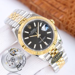 Clean Factory Rolex Datejust 126333 Black Dial Fluted Yellow Gold Bezel OysterJubilee Bracelet 904L Steel 3235 Movement 41mm Mens Watch