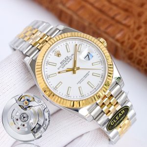 Clean Factory Rolex Datejust 126333 White Dial Fluted Yellow Gold Bezel OysterJubilee Bracelet 904L Steel 3235 Movement 41mm Mens Watch