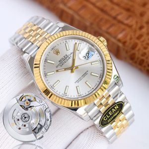 Clean Factory Rolex Datejust 126333 Silver Dial Fluted Yellow Gold Bezel Jubilee Bracelet 904L Steel 3235 Movement 41mm Mens Watch