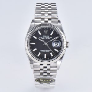Clean Factory Rolex Datejust 36 Black Dial Fluted Bezel Jubilee Bracelet 904L Steel 3235 Movement