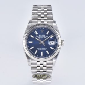 Clean Factory Rolex Datejust 36 Blue Dial Fluted Bezel Jubilee Bracelet 904L Steel 3235 Movement