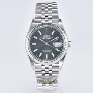 Clean Factory Rolex Datejust 36 Grey Dial Fluted Bezel Jubilee Bracelet 904L Steel 3235 Movement