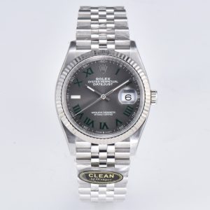 Clean Factory Rolex Datejust 36 Grey Roman Numeral Dial Fluted Bezel Jubilee Bracelet 904L Steel 3235 Movement