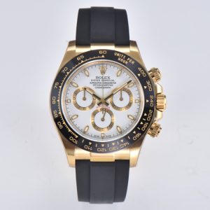 Clean Factory Rolex Daytona Chronograph White Dial Black Ceramic Bezel 904L Steel&Gold Case Black Rubber Strap 7750/4130 Movement
