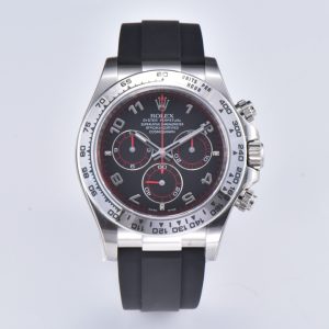 Clean Factory Rolex Daytona Chronograph Black Arabic Dial Steel Bezel Black Rubber Strap 77504130 Movement