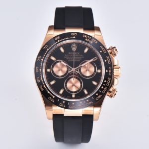 Clean Factory Rolex Daytona Chronograph Black Dial Black Ceramic Bezel 904L Steel&Rose Gold Case Black Rubber Strap 7750/4130 Movement