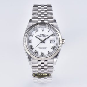 Clean Factory Rolex Datejust 36 White Roman Numeral Dial Fluted Bezel Jubilee Bracelet 904L Steel 3235 Movement