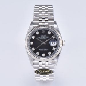 Clean Factory Rolex Datejust 36 Black Diamond Dial Fluted Bezel Jubilee Bracelet 904L Steel 3235 Movement