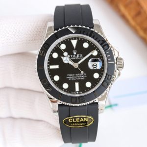 Clean Factory Rolex Yacht Master 40mm Black Dial 904L Steel 11 Best Edition Oysterflex Rubber Strap 28363235 Movement