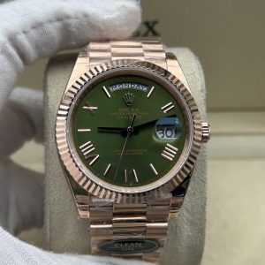 Clean Factory Rolex Day-Date 40mm 228235 President , Olive Green Dial, Rose Gold Fluted Bezel, 18K Rose Gold wrapped 904L Steel, Best Edition 3255 Movement