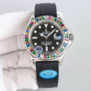 Clean Factory Rolex Yacht Master 40mm Black Dial Diamonds Bezel 904L Steel Case Oysterflex Rubber Strap 11 Best Editi