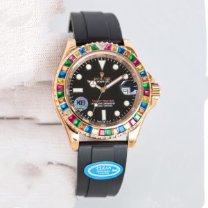 Clean Factory Rolex Yacht Master 40mm Black Dial Diamonds Bezel 904L Steel Rose Gold Case Oysterflex Rubber Strap 11 Best Edition 28363235 Movement