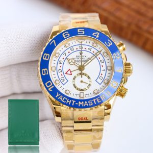 Clean Factory Rolex Yacht Master II 44mm White Dial Blue Ceramic Bezel 904L Steel Full Yellow Gold 11 Best Edition 7750 Movement