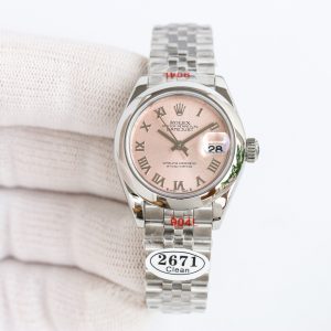 Clean Factory Rolex Lady Datejust 28mm Pink Roman Dial Domed Bezel Jubilee Bracelet 904L Steel 2761 Movement