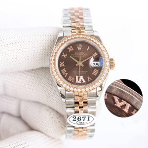 Clean Factory Rolex Lady Datejust 28mm Brown Roman Dial Diamond Bezel Jubilee Bracelet 904L Steel&Rose Gold 2761 Movement