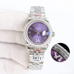 Clean Factory Rolex Lady Datejust 28mm Purple Roman Dial Diamond Bezel Jubilee Bracelet 904L Steel 2761 Movement