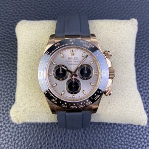 Clean Factory Rolex Daytona Chronograph Silver&Black Dial Black Ceramic Bezel Rose Gold Case Black Rubber Strap 7750/4130 Movement