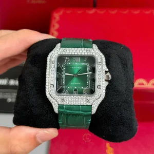 Cartier Santos De Cartier WSSA0062 Green Dial Full Moissanite Miyota.9015 Replica 1:1 – Top Quality Version