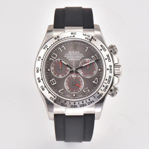 Clean Factory Rolex Daytona Chronograph Grey Arabic Dial Steel Bezel Black Rubber Strap 7750/4130 Movement